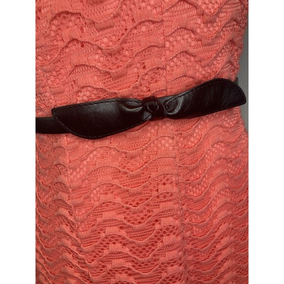 Luxe by Carmen Marc Valvo Lace Tank Fit & Flare Peach Belted Lined Dress 4 - Picture 6 of 11